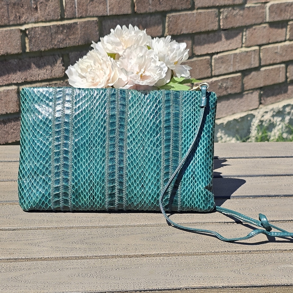 Vtg. Clemente Green Python Purse - image 2